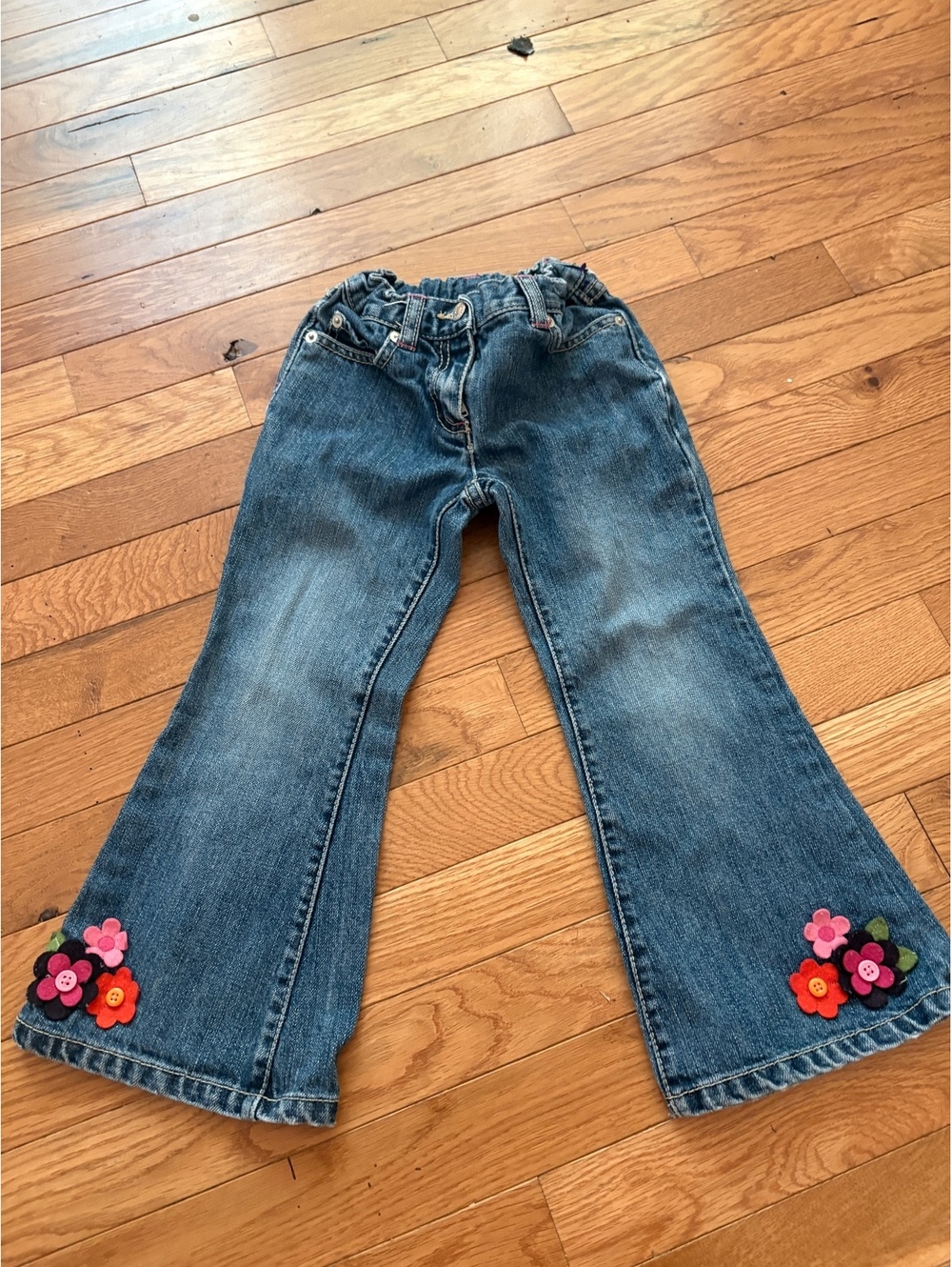 Gymboree Girls' Size 4 Blue Denim Flared Jeans with Flower Appliques